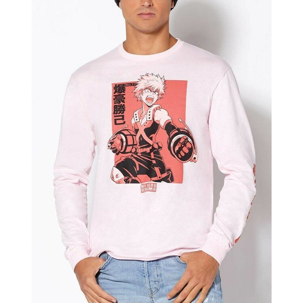 My Hero Academia Anime Men's Officially Licensed Kacchan Long Sleeve Tee T-Shirt